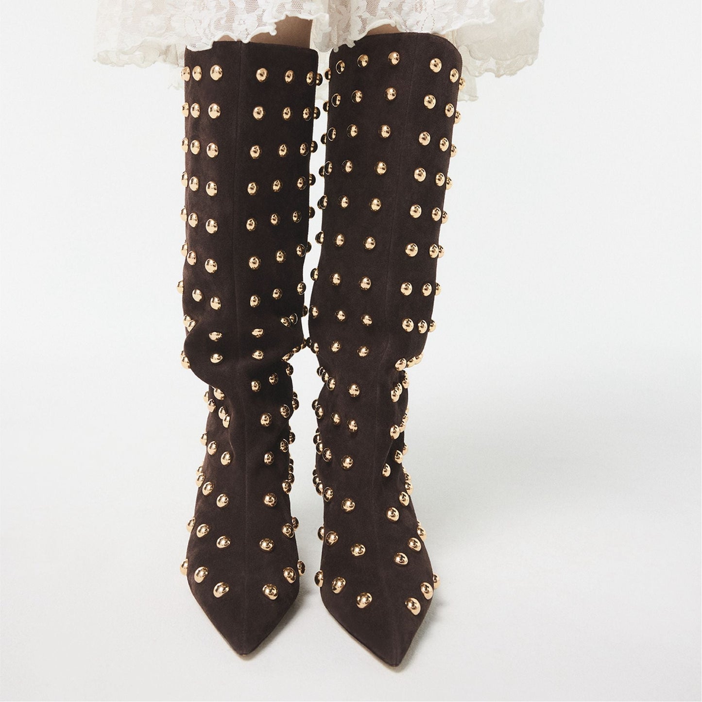 Selora in Medium Brown - Knee-high boot, Stiletto heel - Medium Brown