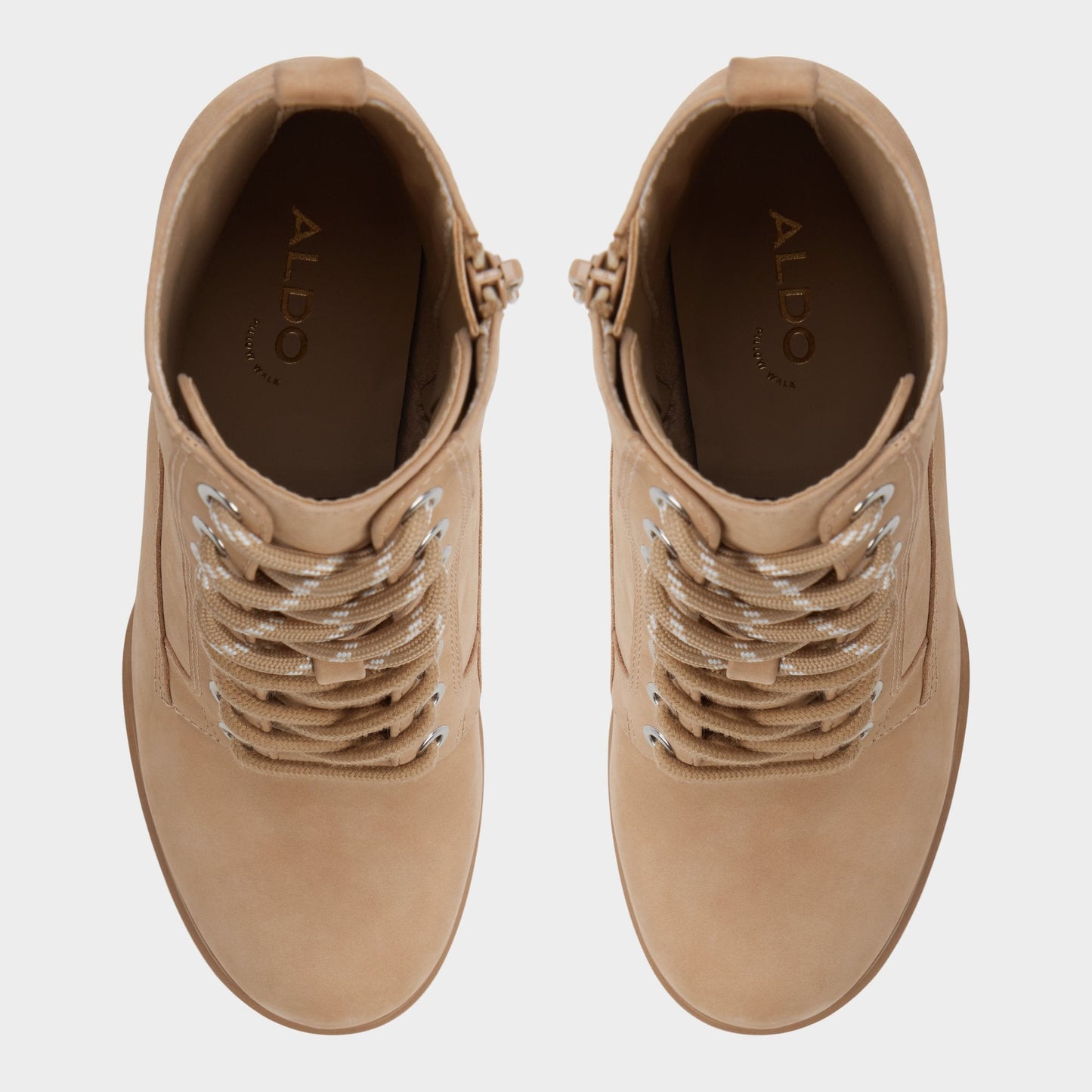Rebelliously in Medium Beige - Combat ankle boot, Lug sole - Medium Beige