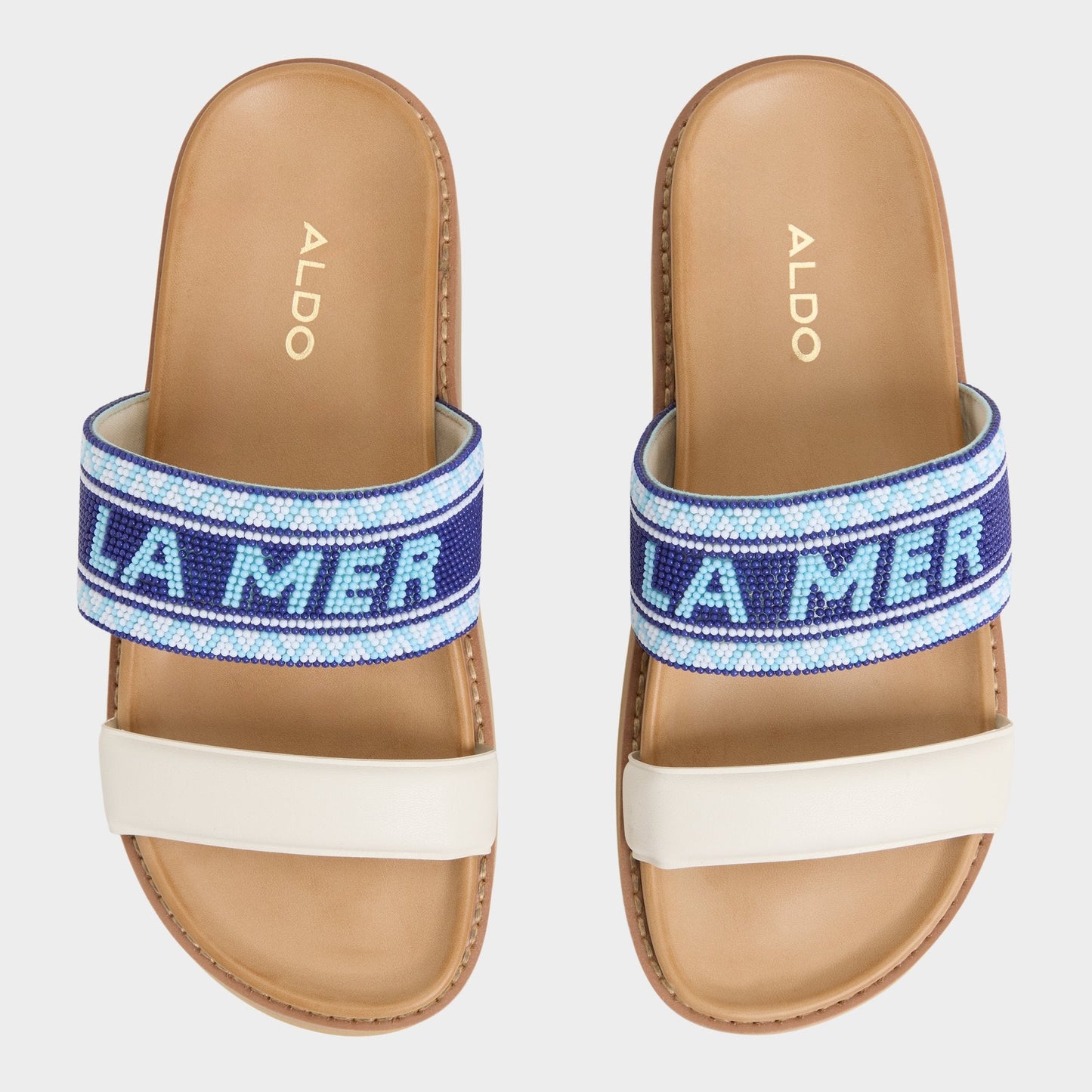 Beachvacay White/Blue Women's Footbed sandals - Slide sandal, Footbed sandal - White/Blue