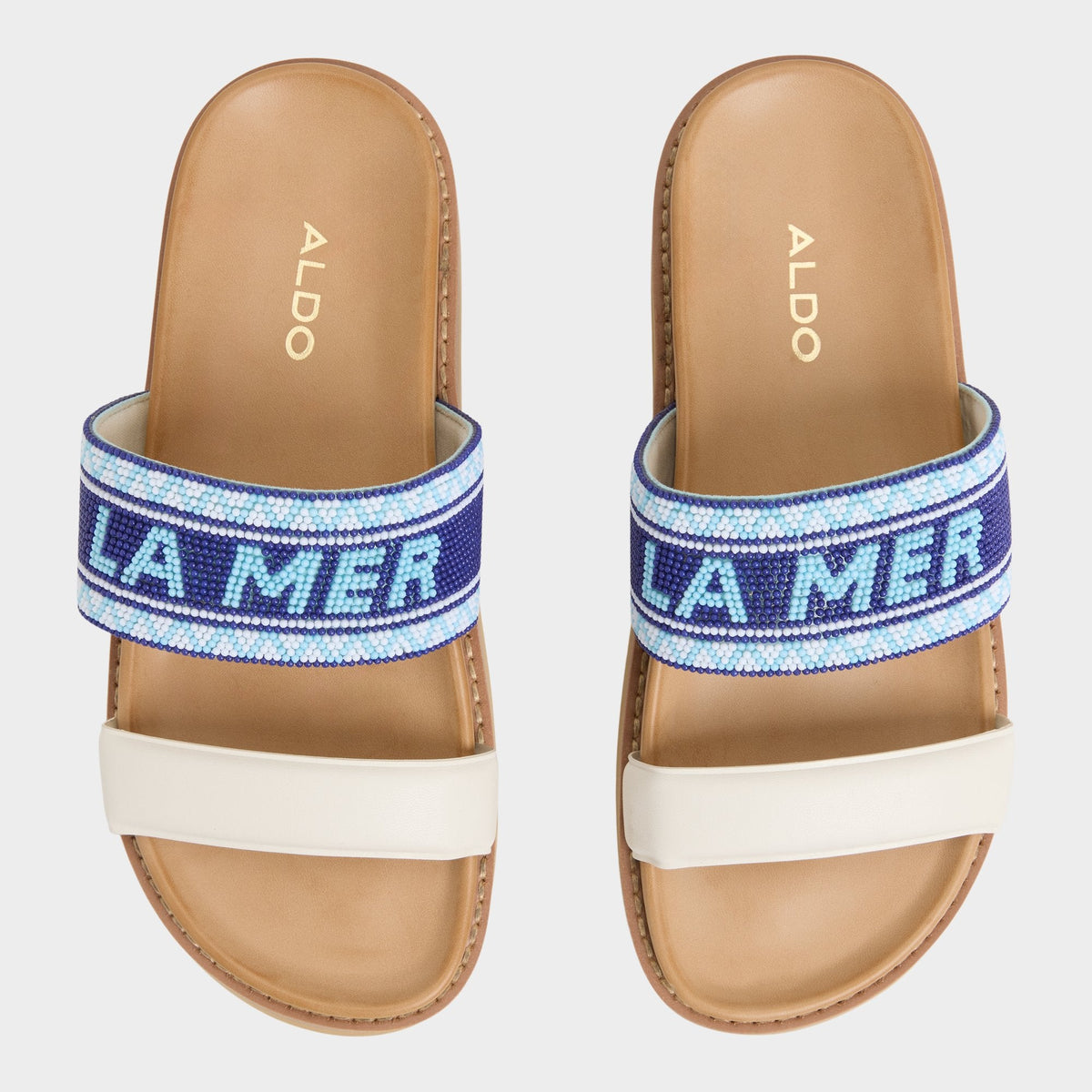 Beachvacay White/Blue Women's Footbed sandals - Slide sandal, Footbed sandal - White/Blue