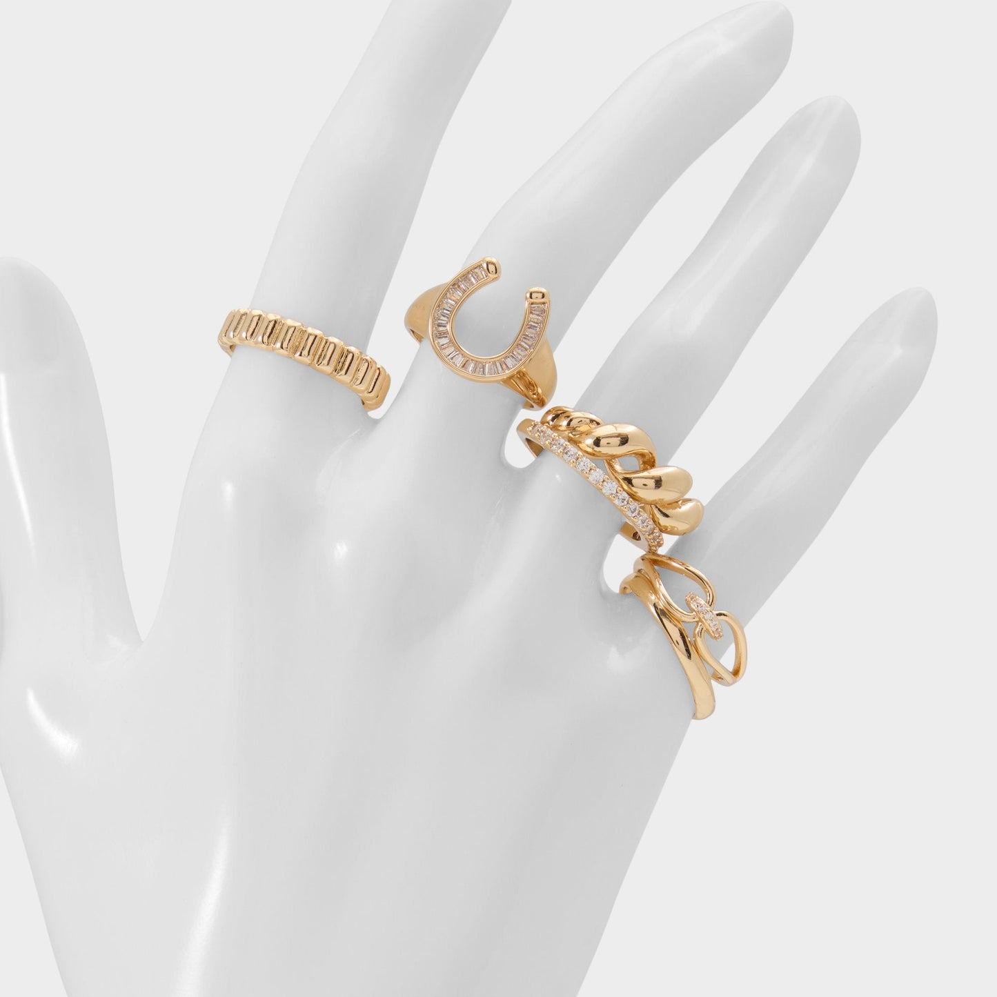 Luckyrings in Gold Clear Multi - Multi finger rings - Gold/Clear Multi