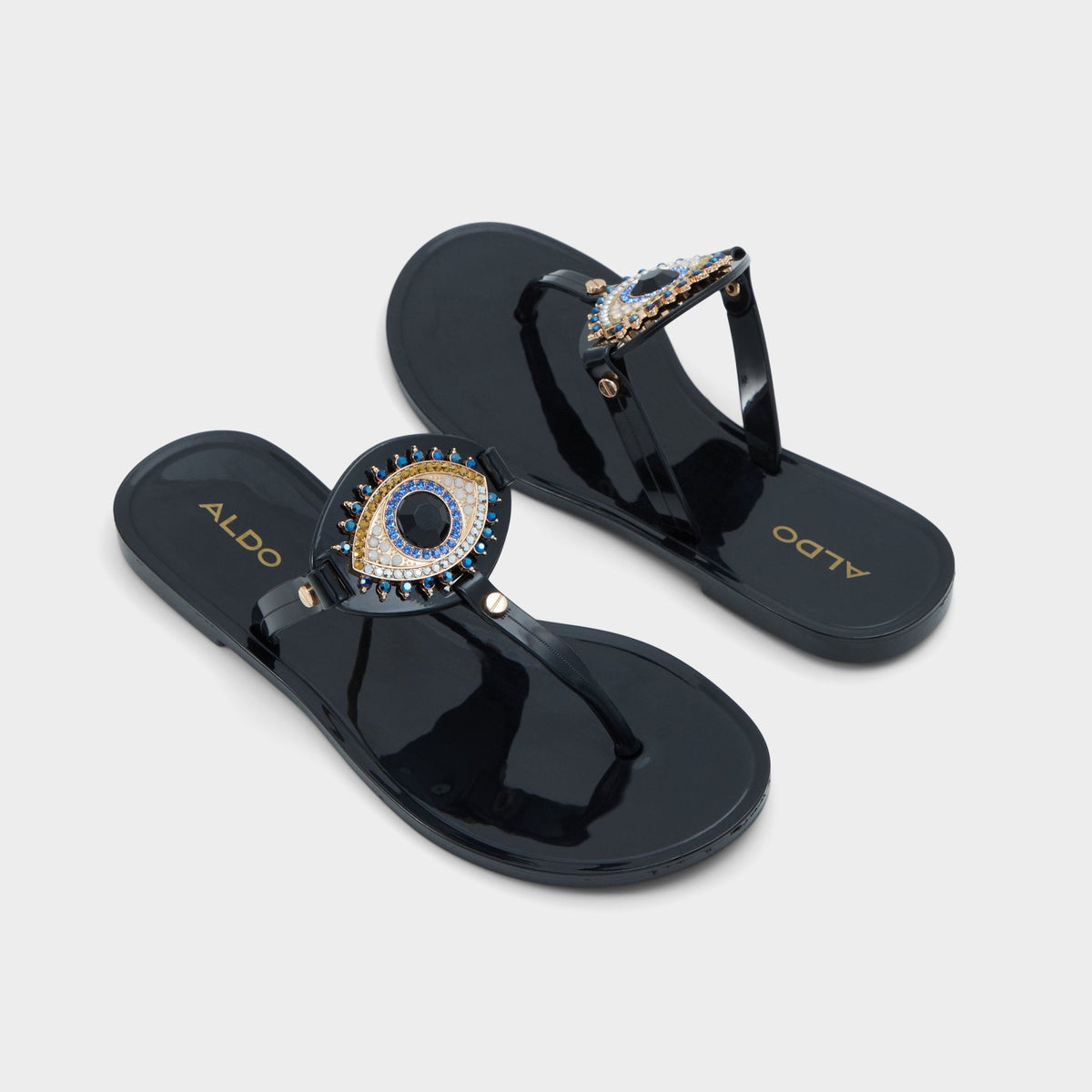 Ebariel Black/Gold Multi Women's Jelly Sandals & Flip Flops - T-strap sandal - Black/Gold Multi