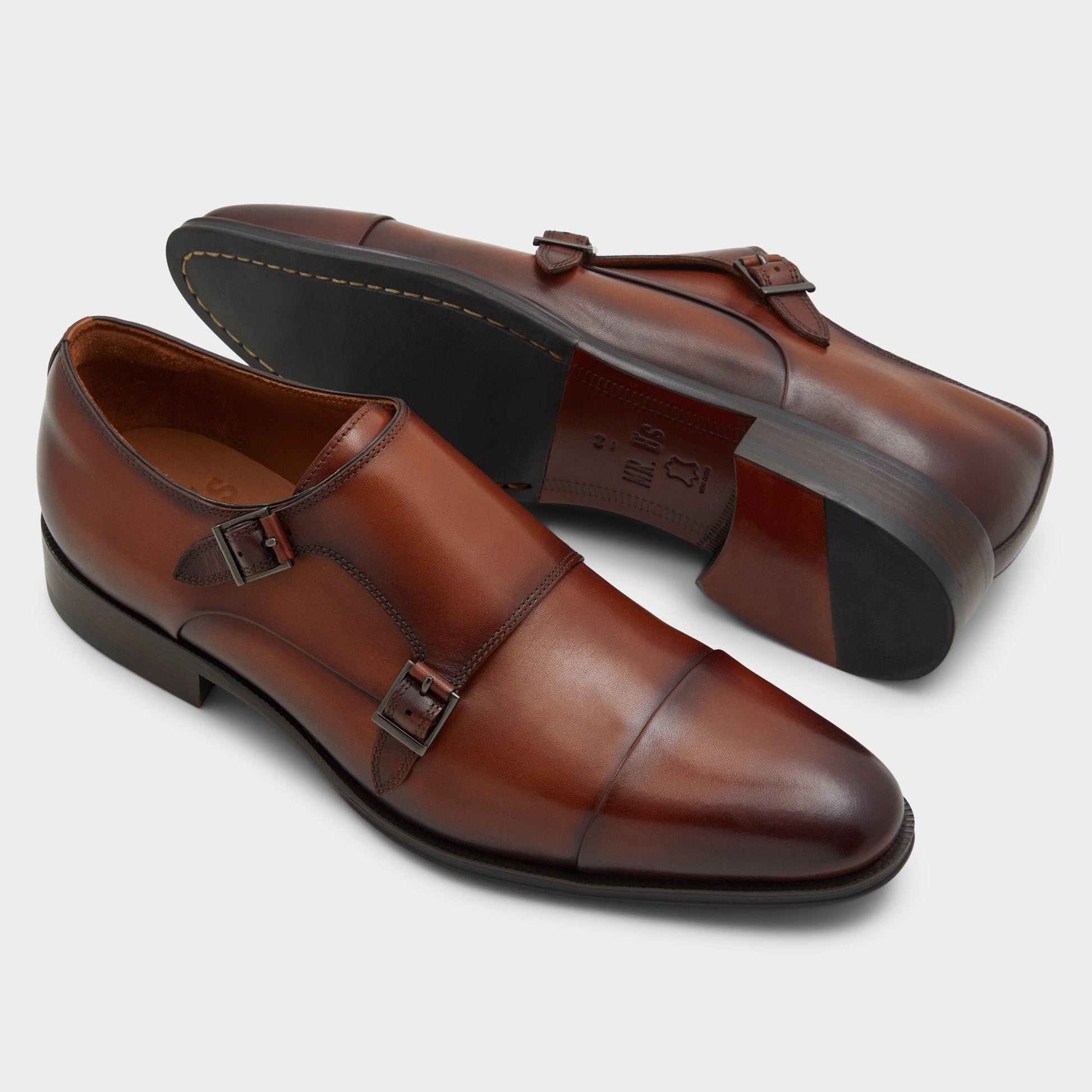 Axwell Cognac Men's Dress Shoes - Monkstrap loafer - Cognac