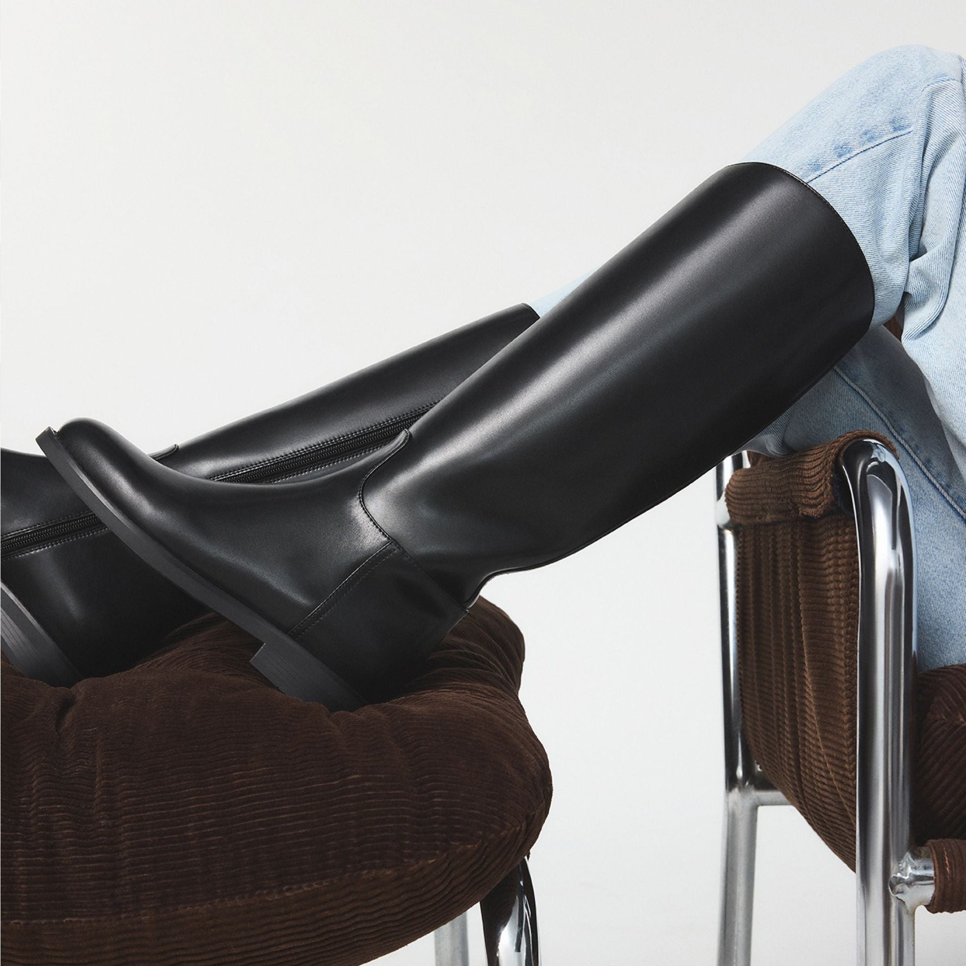 Charley in Black - Knee-high boot, Cup sole - Black