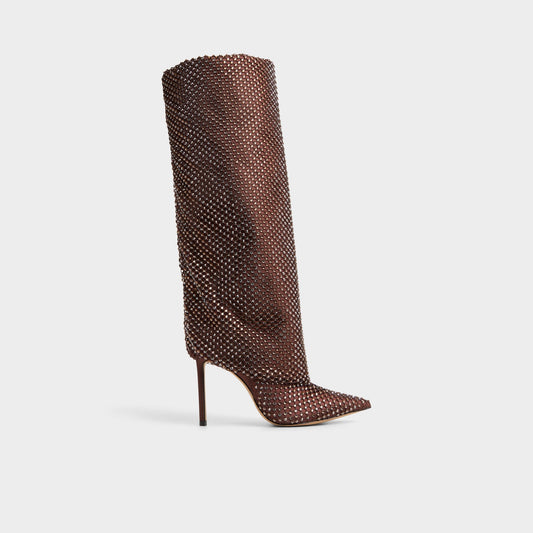 Livydalia in Dark Brown - Knee-high boot, Stiletto heel - Dark brown