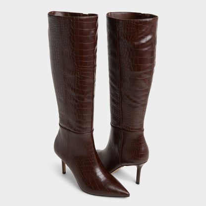 Saphiria Dark Brown Women's Tall Boots - Knee-high boot, Stiletto heel - Dark brown