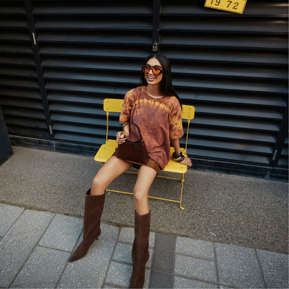 Selora in Dark Brown - Knee-high boot, Stiletto heel - Dark brown