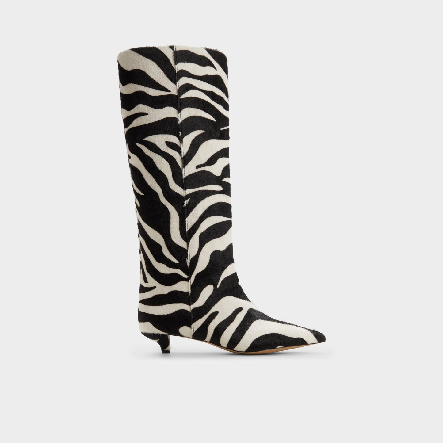 Gabelia in White Black - Knee-high boot, Kitten heel - White/black