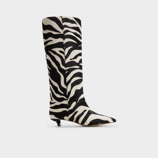 Gabelia in White Black - Knee-high boot, Kitten heel - White/black