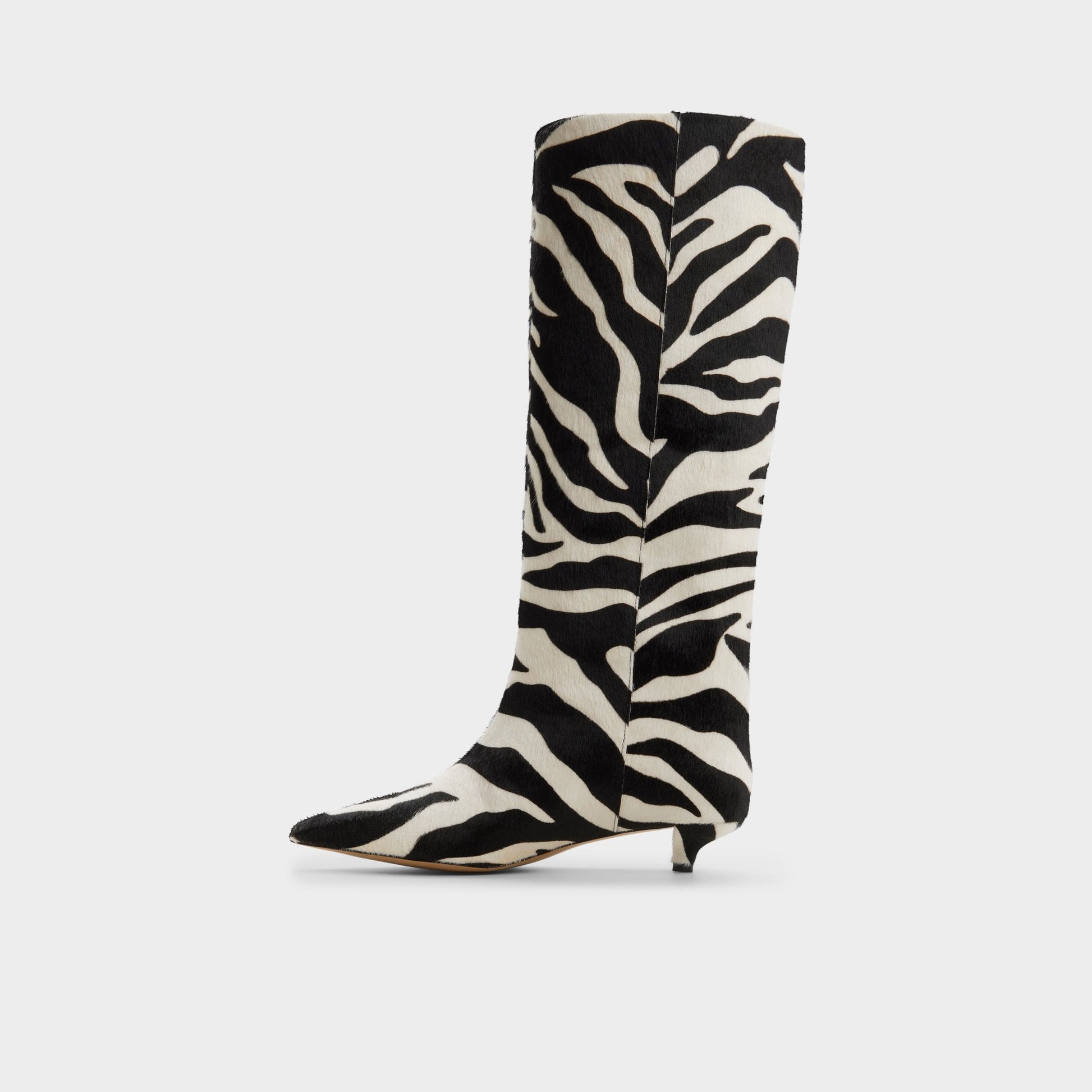 Gabelia in White Black - Knee-high boot, Kitten heel - White/black
