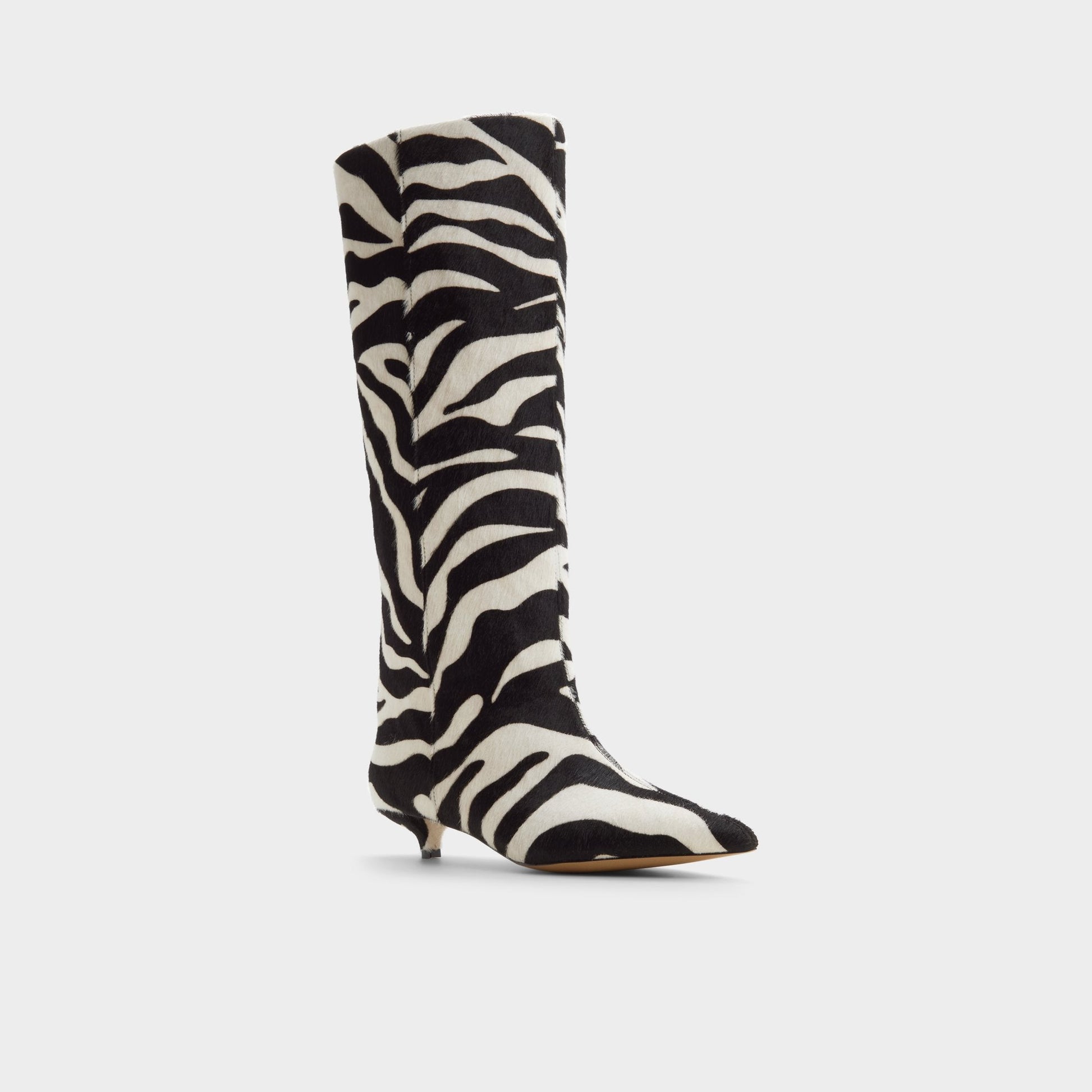 Gabelia in White Black - Knee-high boot, Kitten heel - White/black