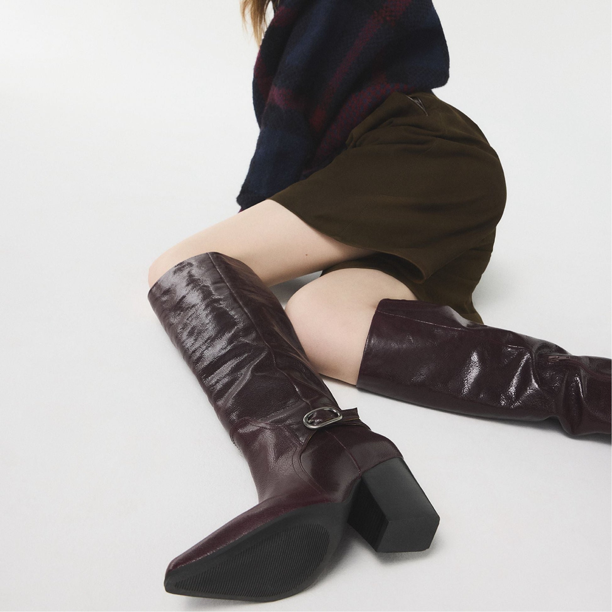 Saddle in Bordo - Knee-high boot, Block heel - Bordo