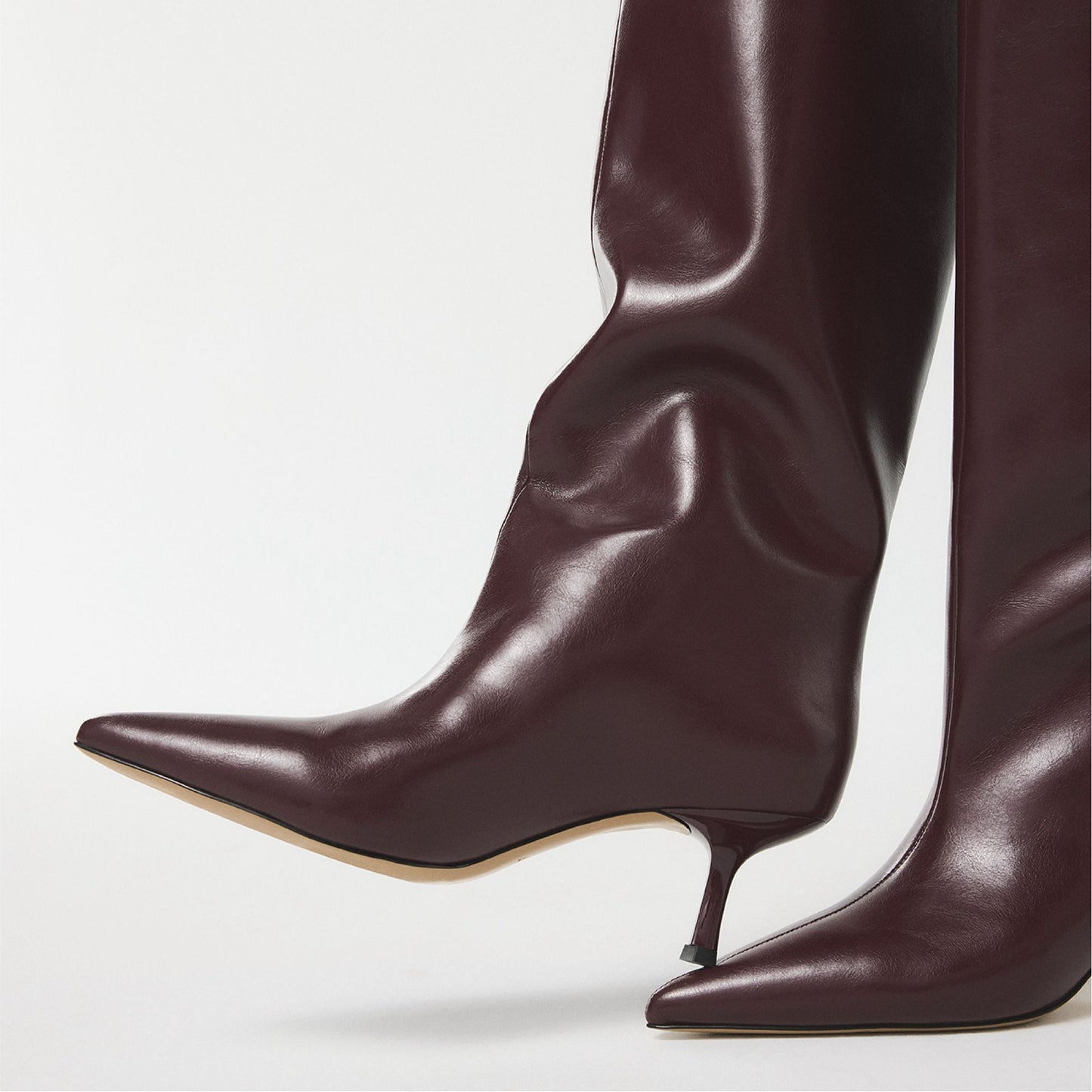 Selora in Burgundy - Knee-high boot, Stiletto heel - Burgundy