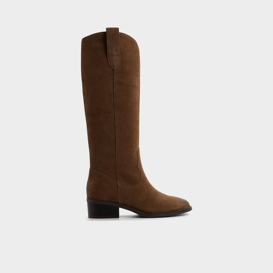 Kaydia in Dark Brown - Knee-high western boot, Block heel - Dark brown