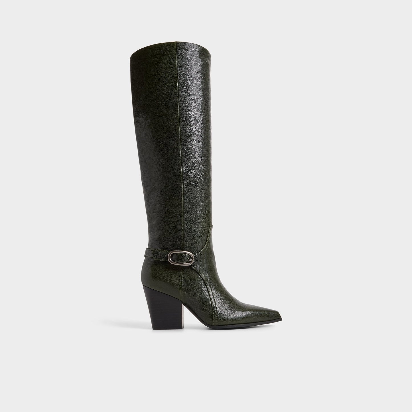 Saddle in Dark Green - Knee-high boot, Block heel - Dark green