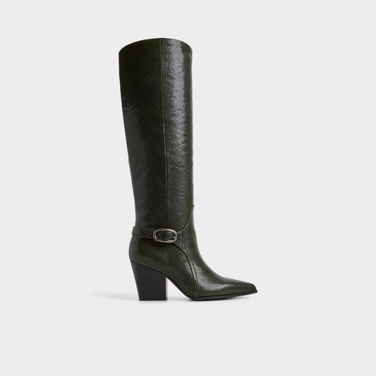 Saddle in Dark Green - Knee-high boot, Block heel - Dark green
