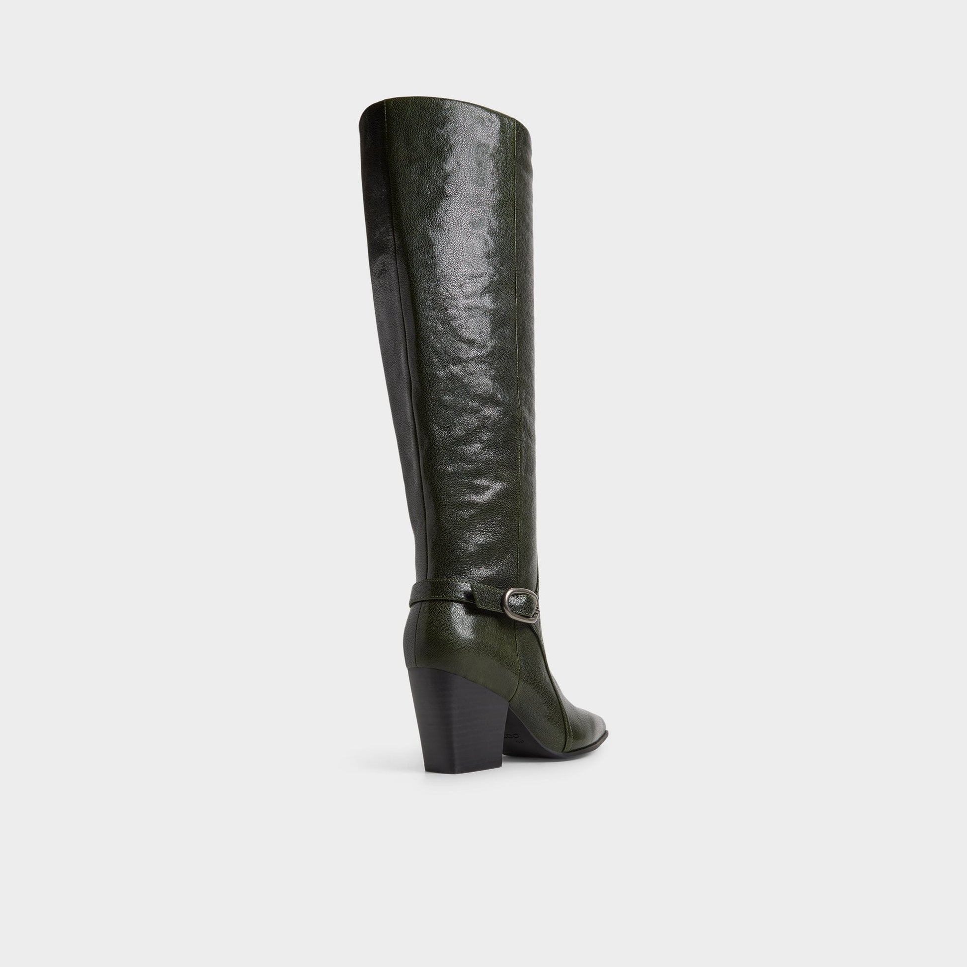 Saddle in Dark Green - Knee-high boot, Block heel - Dark green