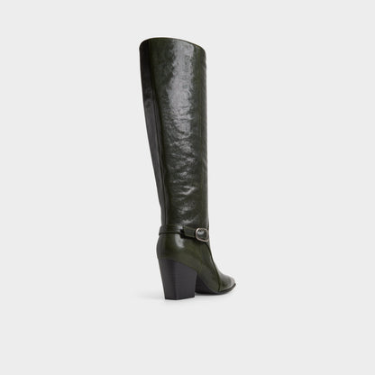 Saddle in Dark Green - Knee-high boot, Block heel - Dark green