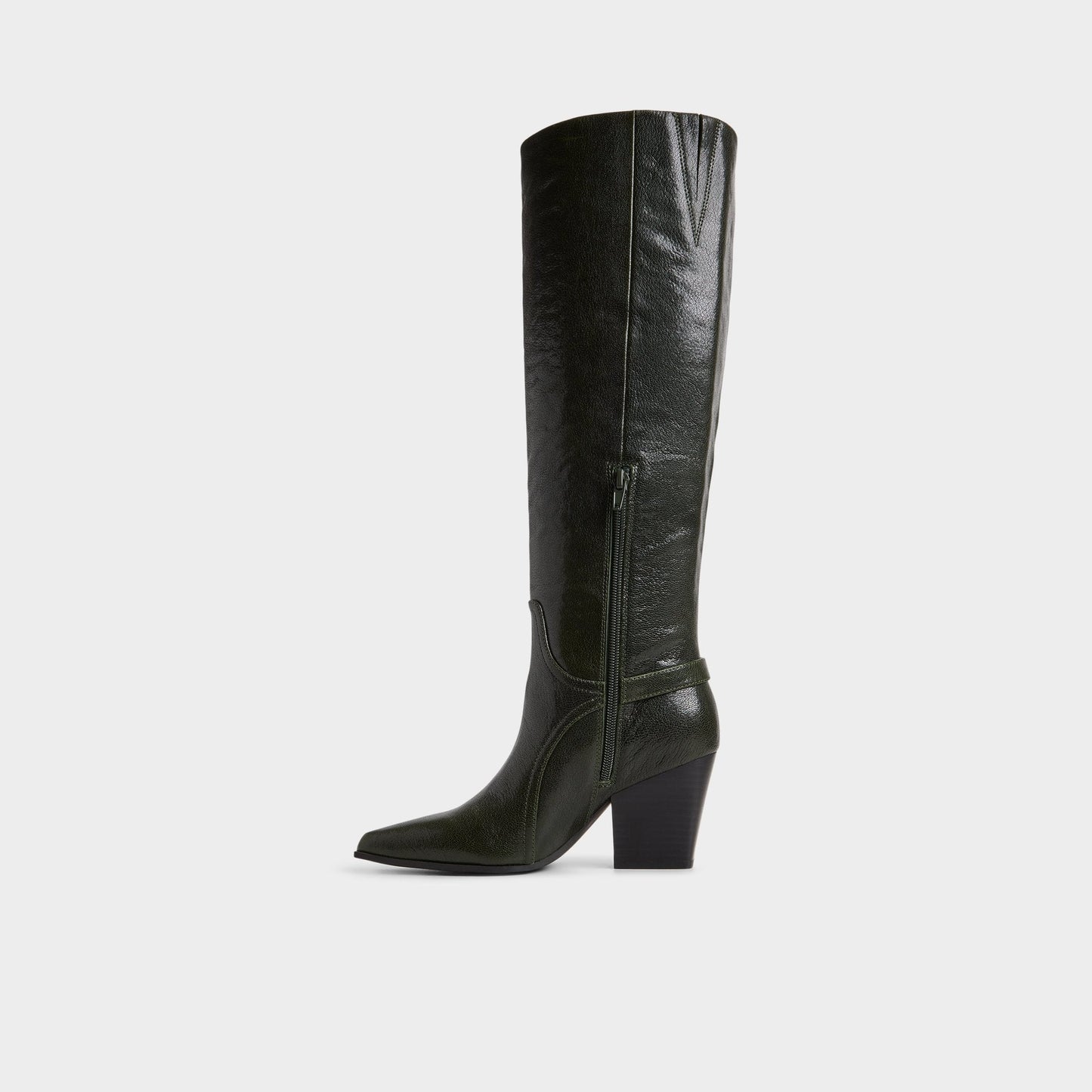 Saddle in Dark Green - Knee-high boot, Block heel - Dark green