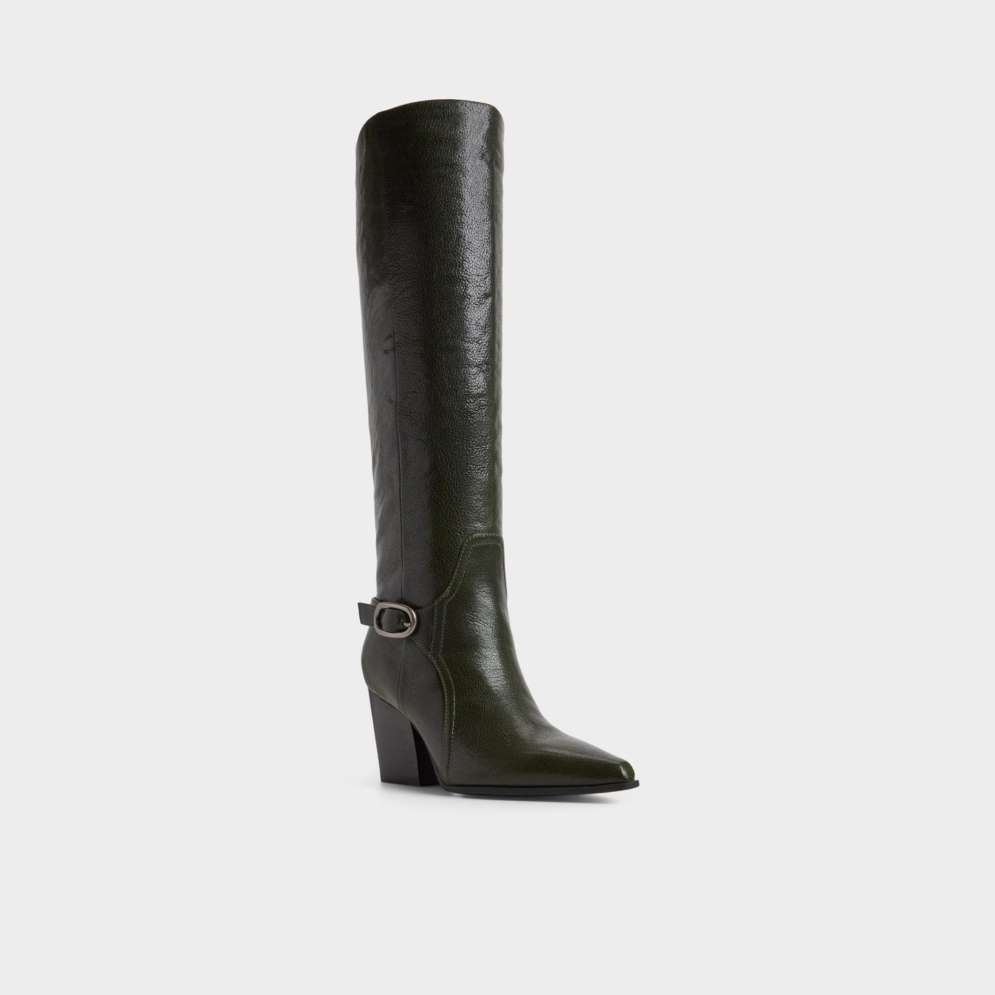 Saddle in Dark Green - Knee-high boot, Block heel - Dark green