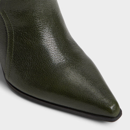 Saddle in Dark Green - Knee-high boot, Block heel - Dark green