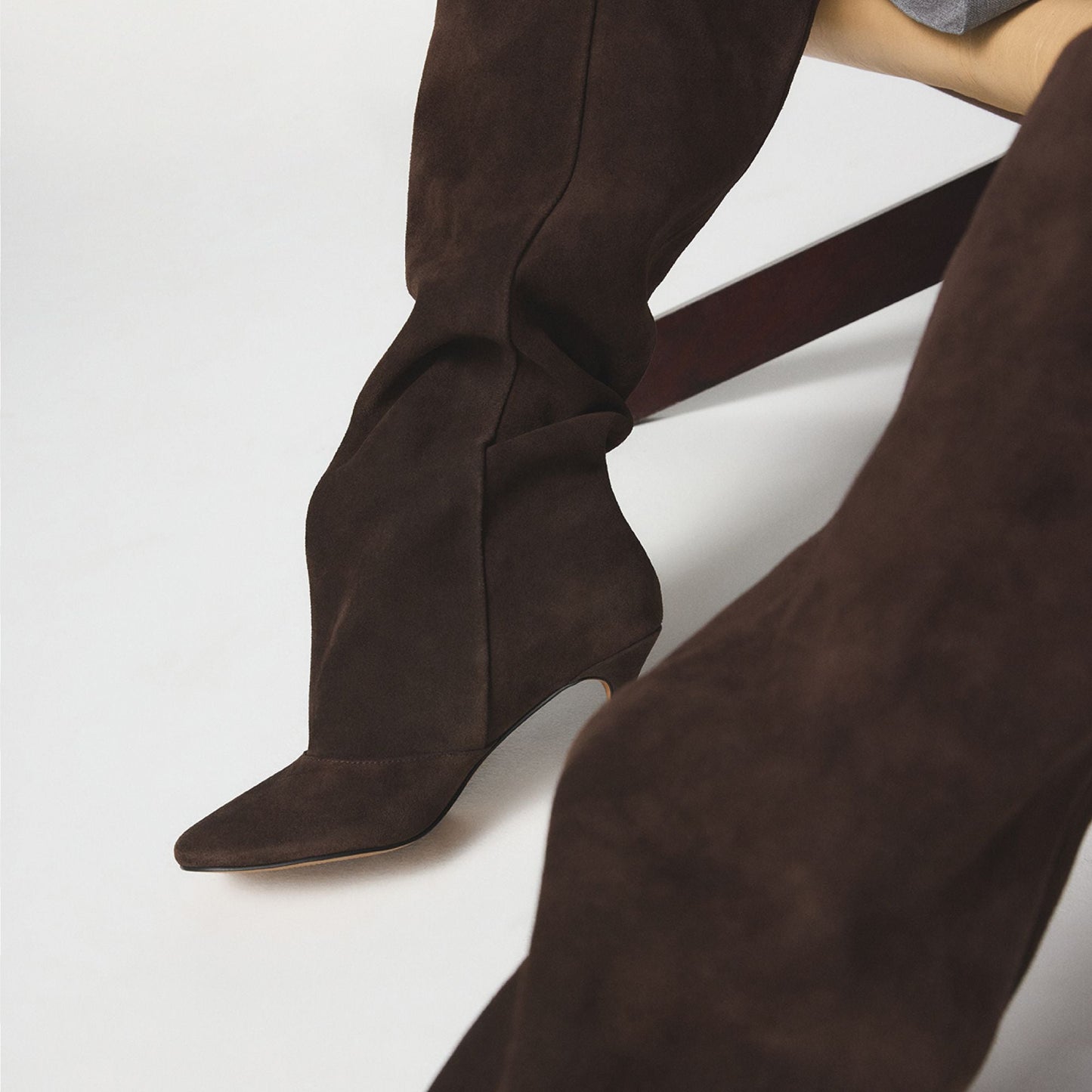 Frankey in Dark Brown - Knee-high boot, Stiletto heel - Dark Brown