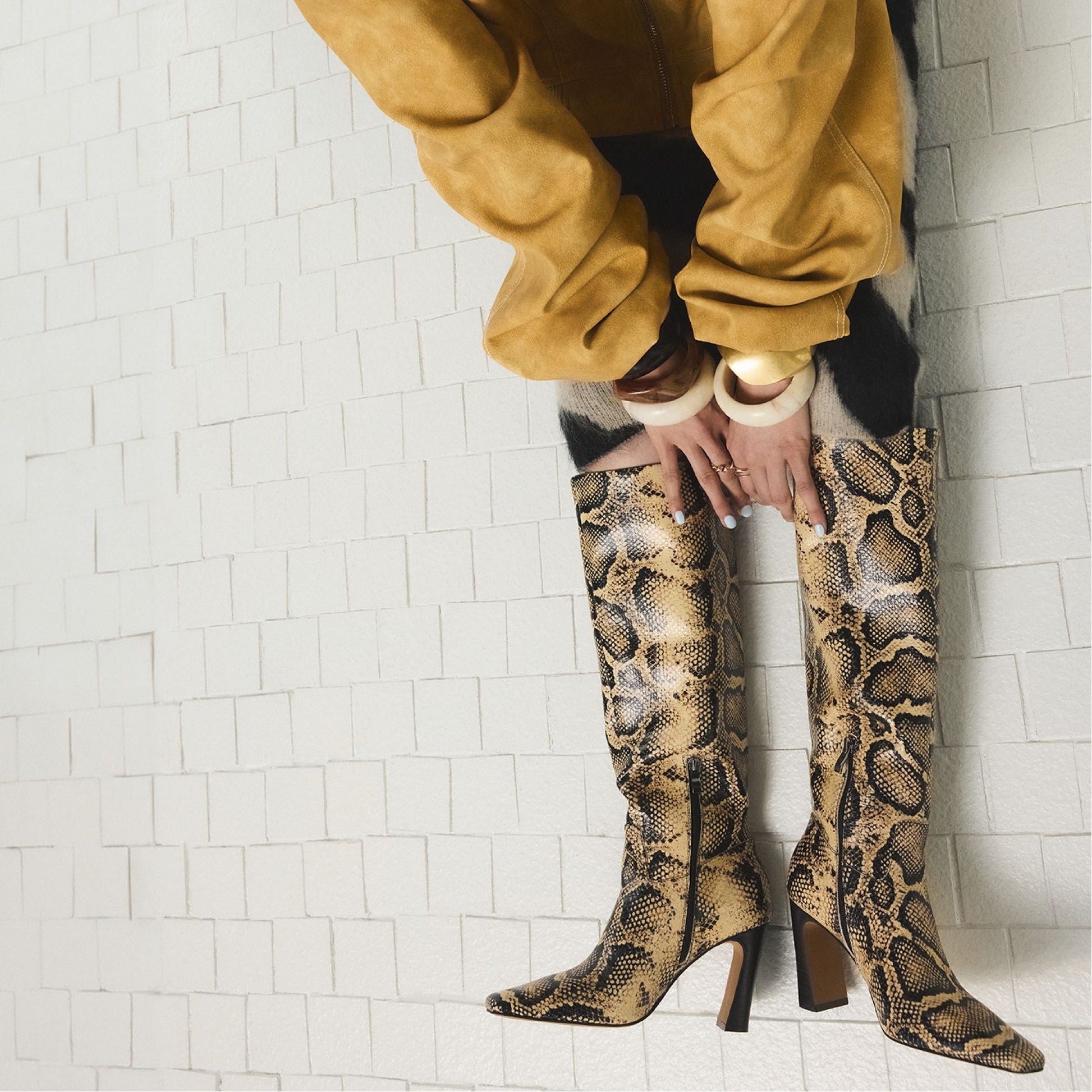 Vivienna in Brown Multi - Knee-high boot, Block heel - Brown multi