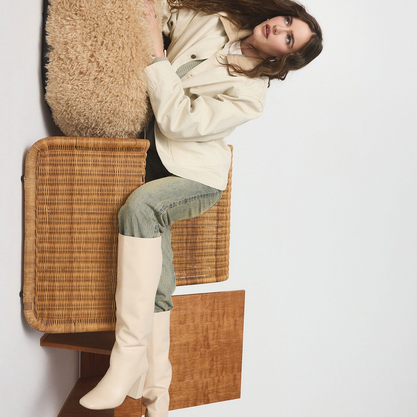 Helana in Wc Cream - Knee-high boot, Block heel - Cream