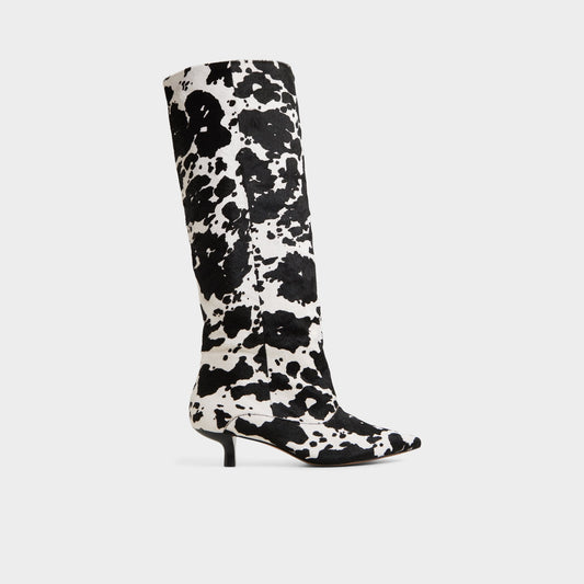 Everose in White Black - Knee-high boot, Kitten heel - White/black