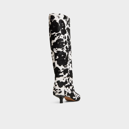 Everose in White Black - Knee-high boot, Kitten heel - White/black