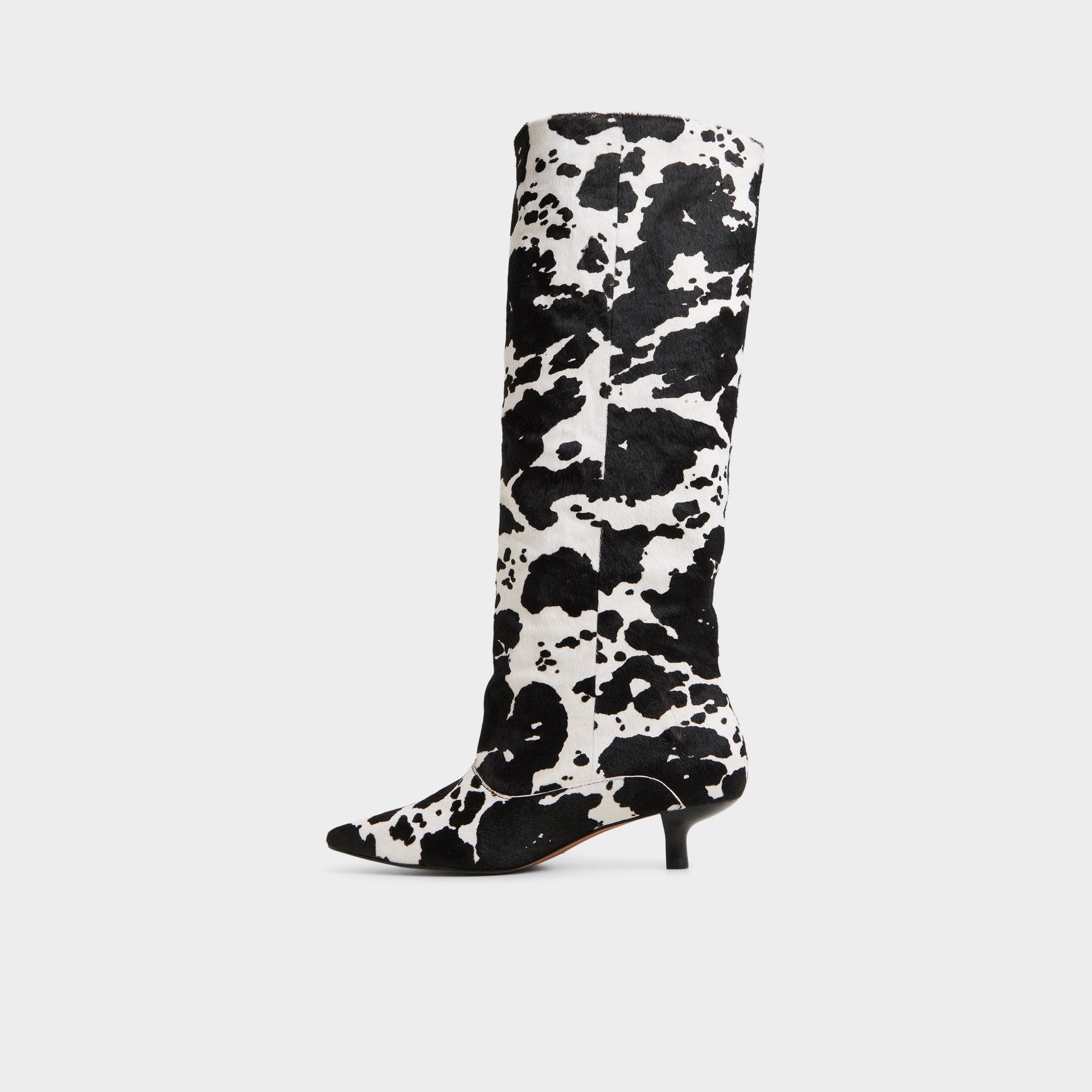 Everose in White Black - Knee-high boot, Kitten heel - White/black