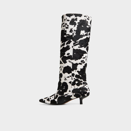 Everose in White Black - Knee-high boot, Kitten heel - White/black