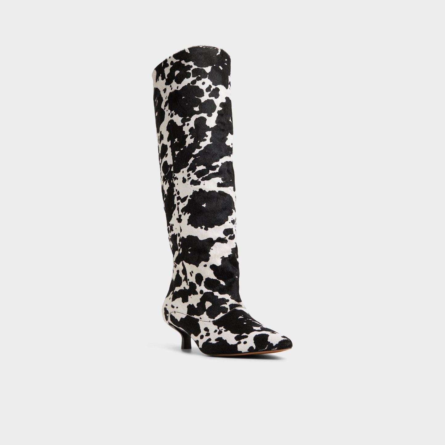 Everose in White Black - Knee-high boot, Kitten heel - White/black