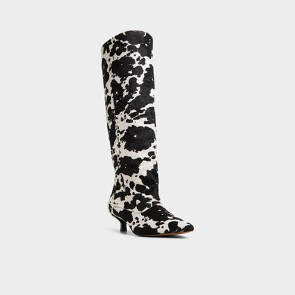 Everose in White Black - Knee-high boot, Kitten heel - White/black