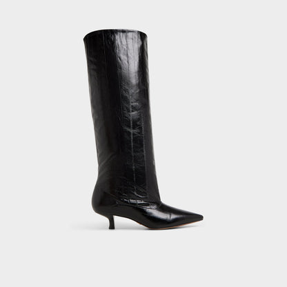 Everose in Black - Knee-high boot, Kitten heel - Black