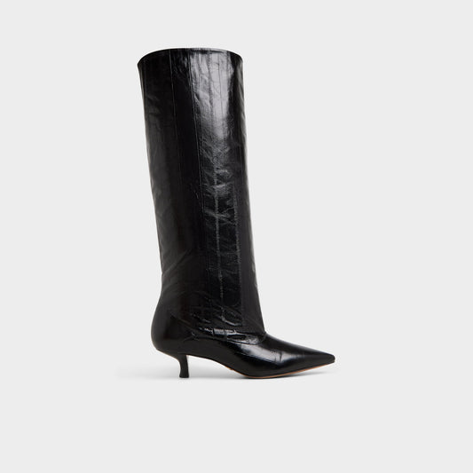 Everose in Black - Knee-high boot, Kitten heel - Black