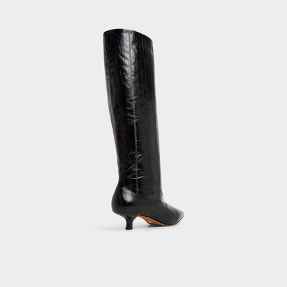 Everose in Black - Knee-high boot, Kitten heel - Black