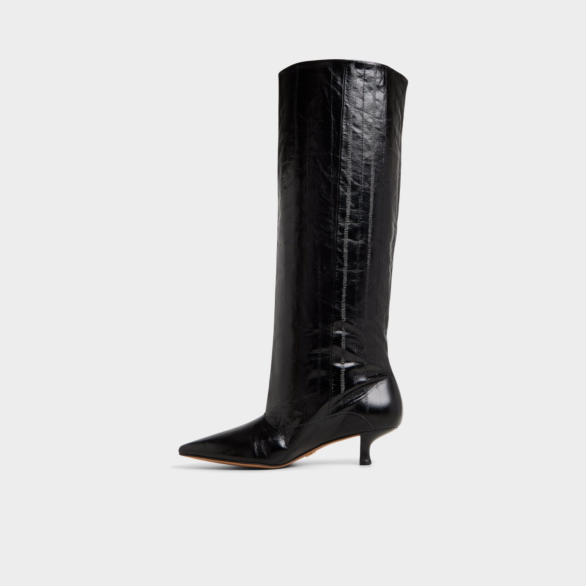Everose in Black - Knee-high boot, Kitten heel - Black