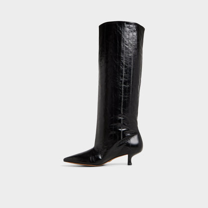 Everose in Black - Knee-high boot, Kitten heel - Black