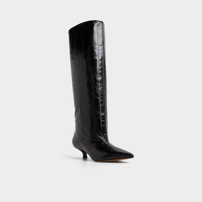 Everose in Black - Knee-high boot, Kitten heel - Black