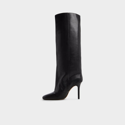 Aleena in Black - Knee-high boot, Stiletto heel - Black