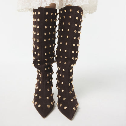 Selora in Medium Brown - Knee-high boot, Stiletto heel - Medium Brown