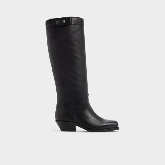 Emberlyn in Black - Knee-high western boot, Cup sole - Black