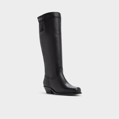 Emberlyn in Black - Knee-high western boot, Cup sole - Black