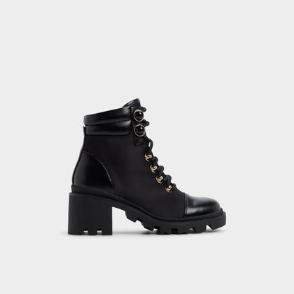 Mariettia in Black - Lace-up boot, Lug sole - Black