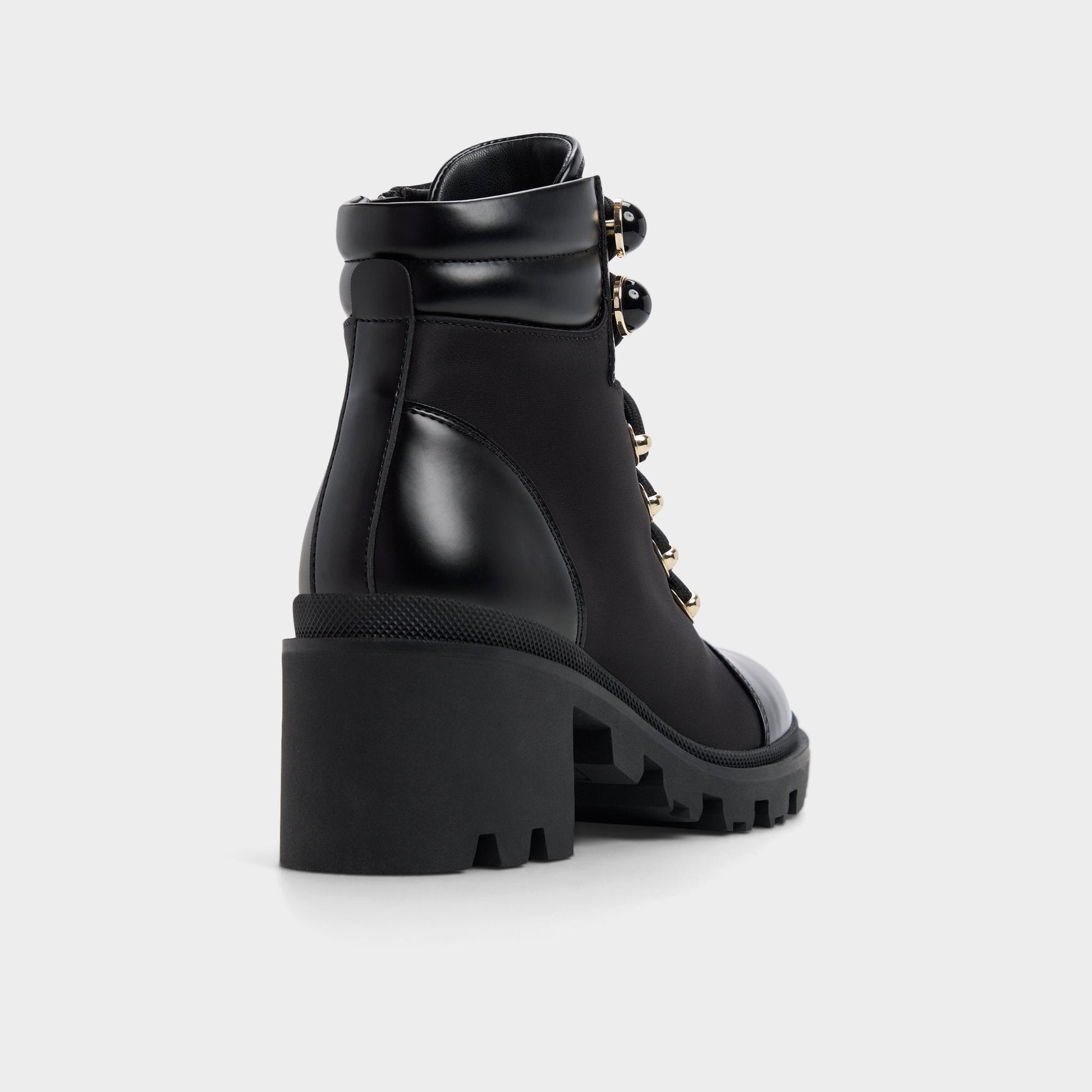 Mariettia in Black - Lace-up boot, Lug sole - Black