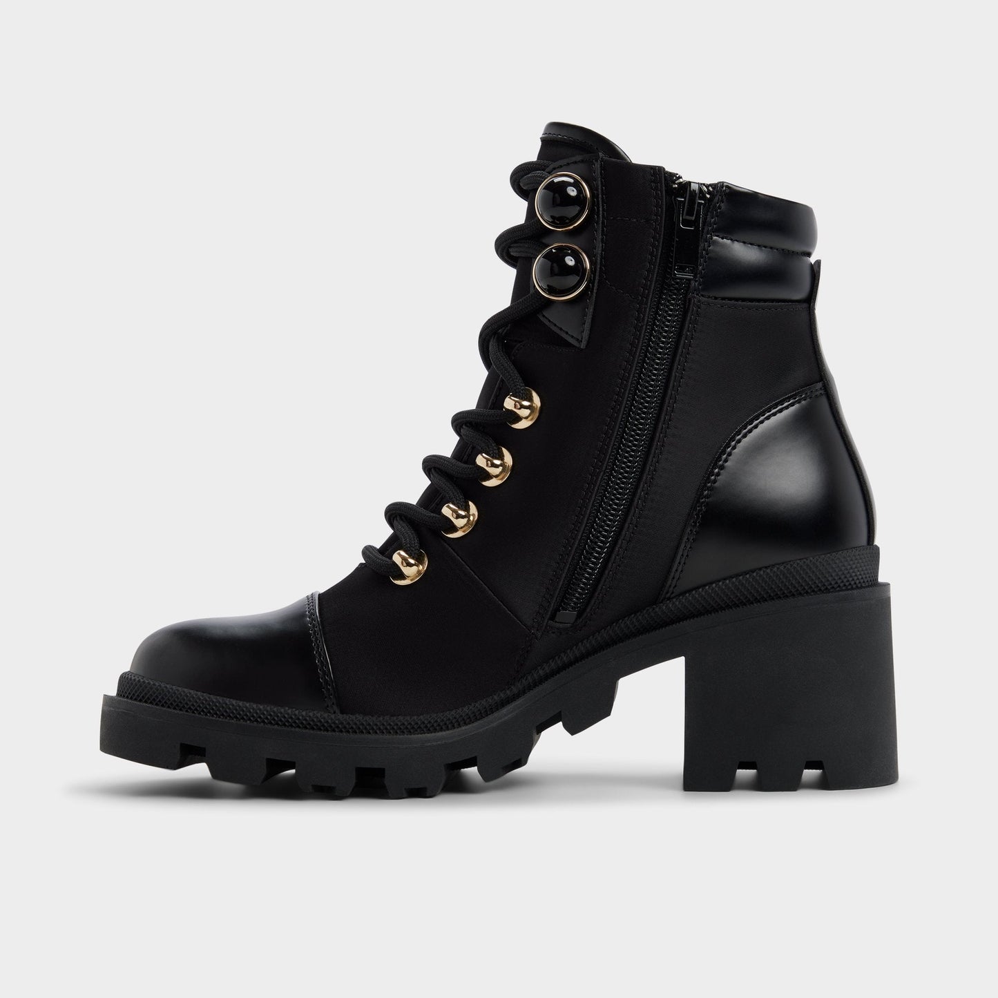 Mariettia in Black - Lace-up boot, Lug sole - Black