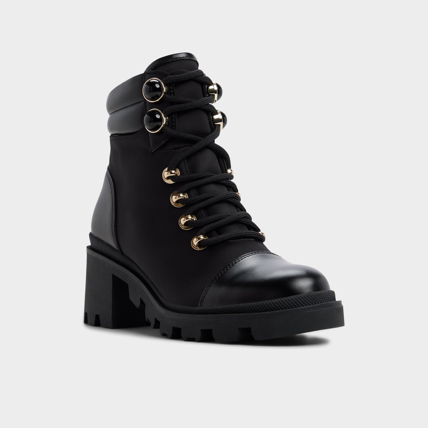 Mariettia in Black - Lace-up boot, Lug sole - Black