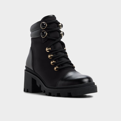 Mariettia in Black - Lace-up boot, Lug sole - Black
