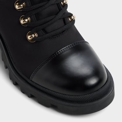 Mariettia in Black - Lace-up boot, Lug sole - Black